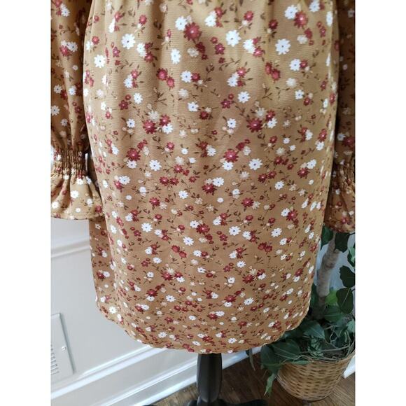 Est 1946 Women's Brown Lined Floral Long Sleeve Crew Neck Shift Dress Size Large - Picture 4 of 13